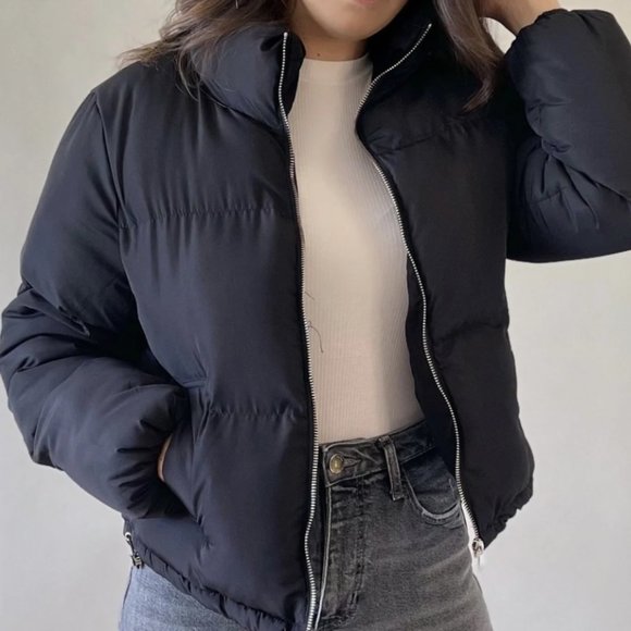 Navy Blue Puff Bomber Jacket- Size Small - Picture 1 of 2